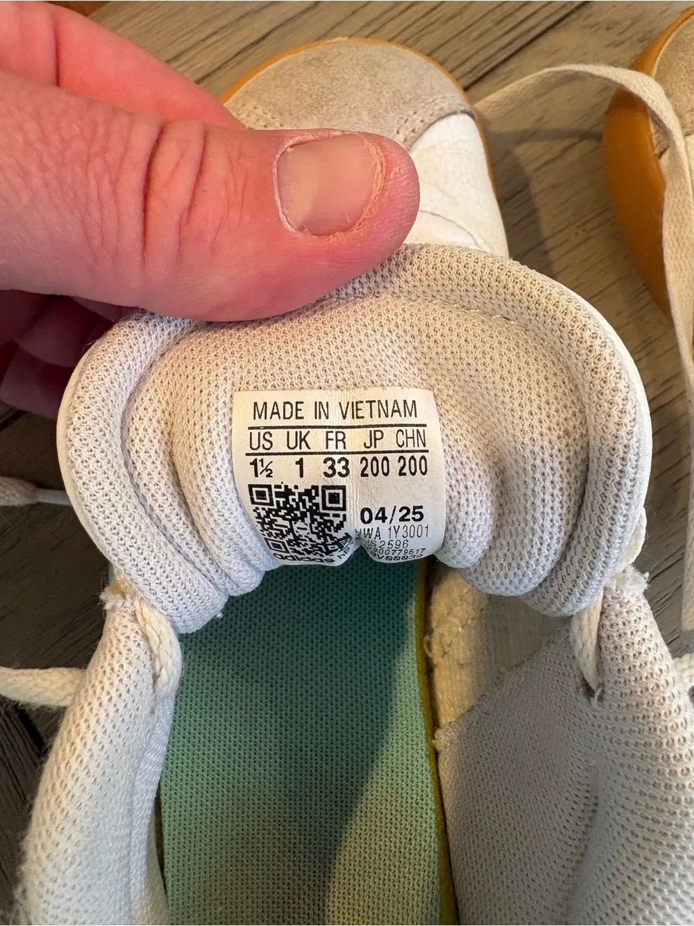 Adidas Kids White Sneakers with Aqua Stripes and Gum Sole